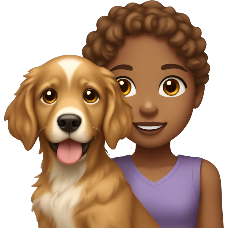 Light brown skinned girl with loose brown curly hair with a golden retriever puppy emoji