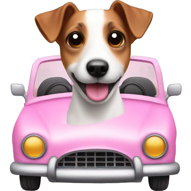 a jack russel in a pink car emoji