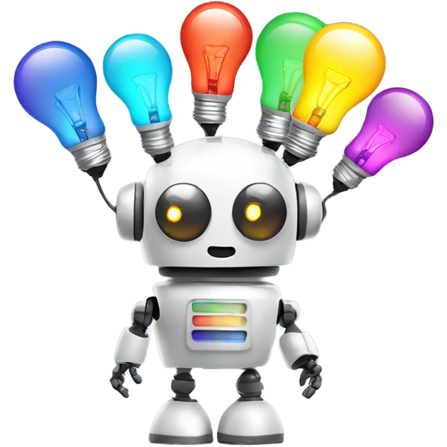 cute robot holds colorful light bulbs emoji