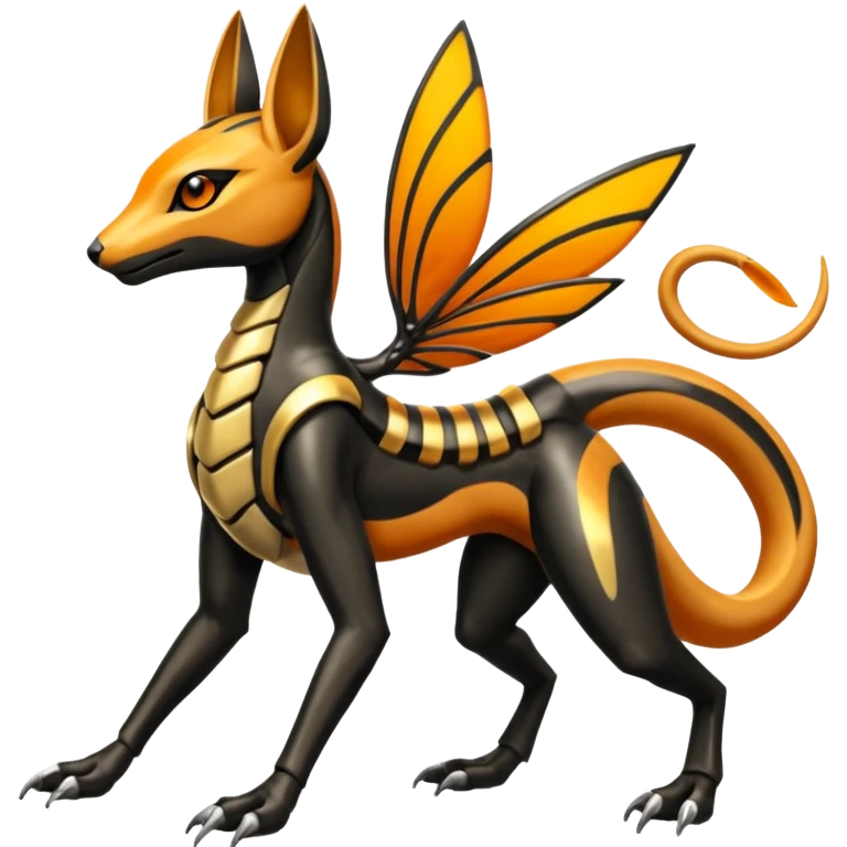 Shiny 4-legged Meloetta-Anubis-Salandit-Beedrill-fusion, full body emoji