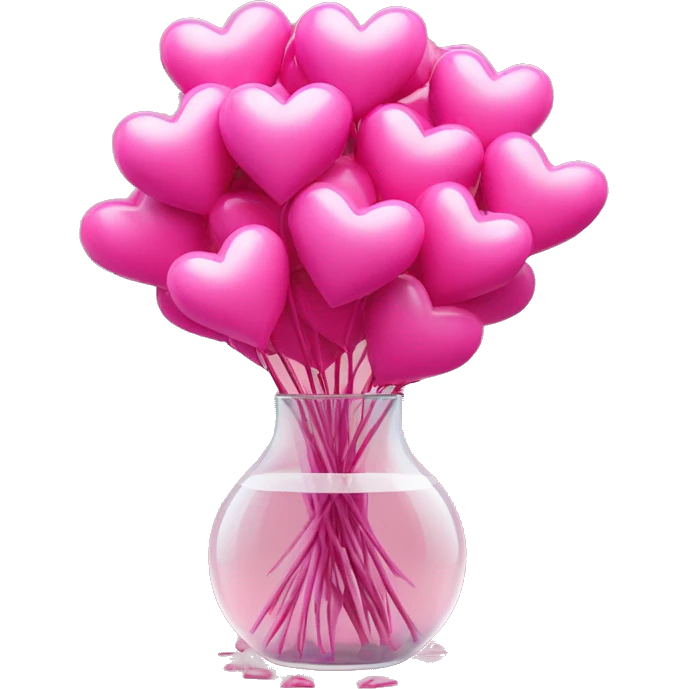 10000000 huge pink hearts on stems in a clear glass vase emoji