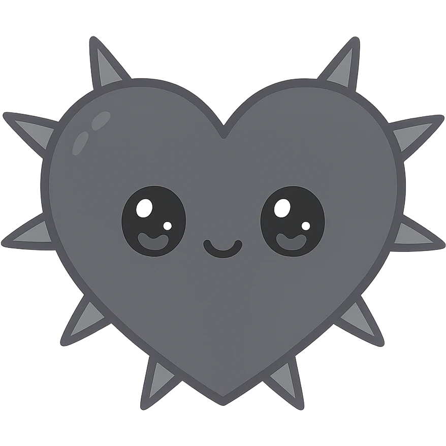 black gothic heart with metallic spikes, ornate, dark, elegant, kawaii style emoji
