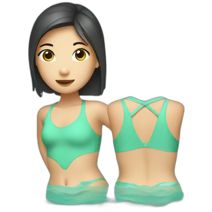 swimming asian girl with mint swimming suit emoji