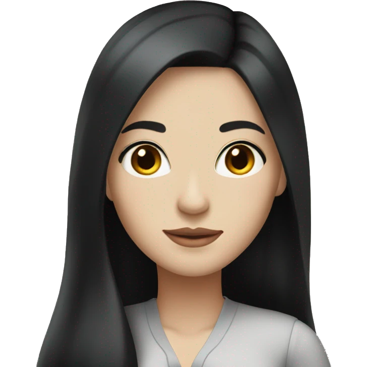 Woman with white skin, long black hair, brown eyes, elegant clothes emoji