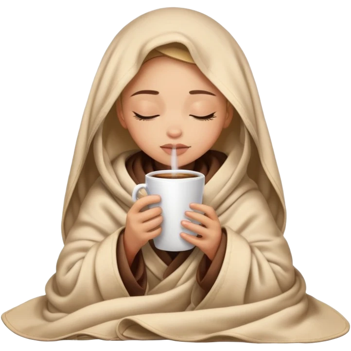 Light skin girl inside a blanket sipping coffee eyes closed emoji