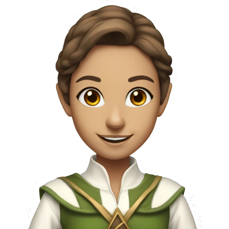 smiling, Noble female Elf with no Elf ears and brown hair and white uniform emoji