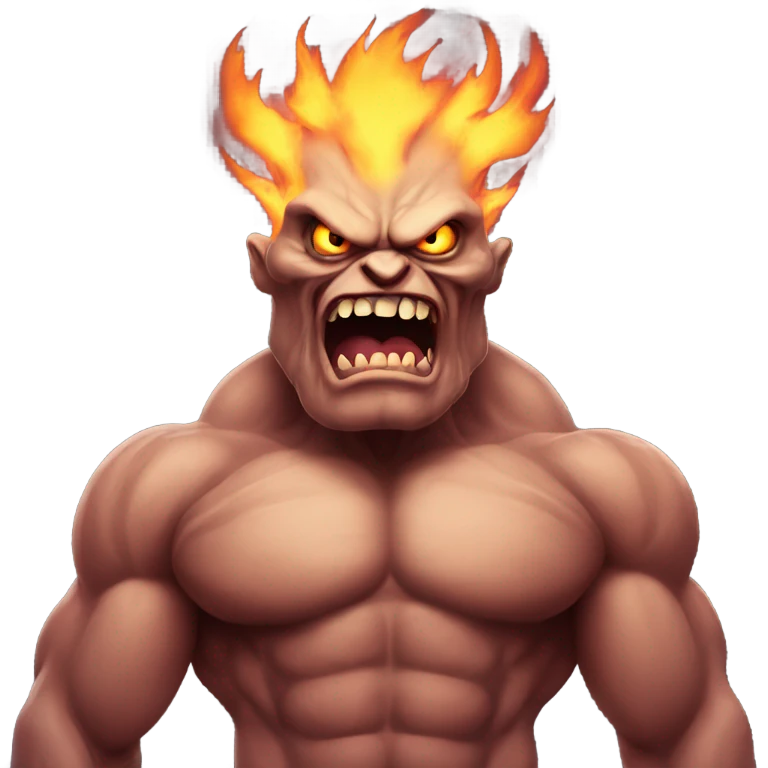 A very scary human Monster with Big muscle arms and flaming eyes  emoji