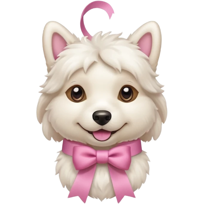 white dog with pink ribbon emoji