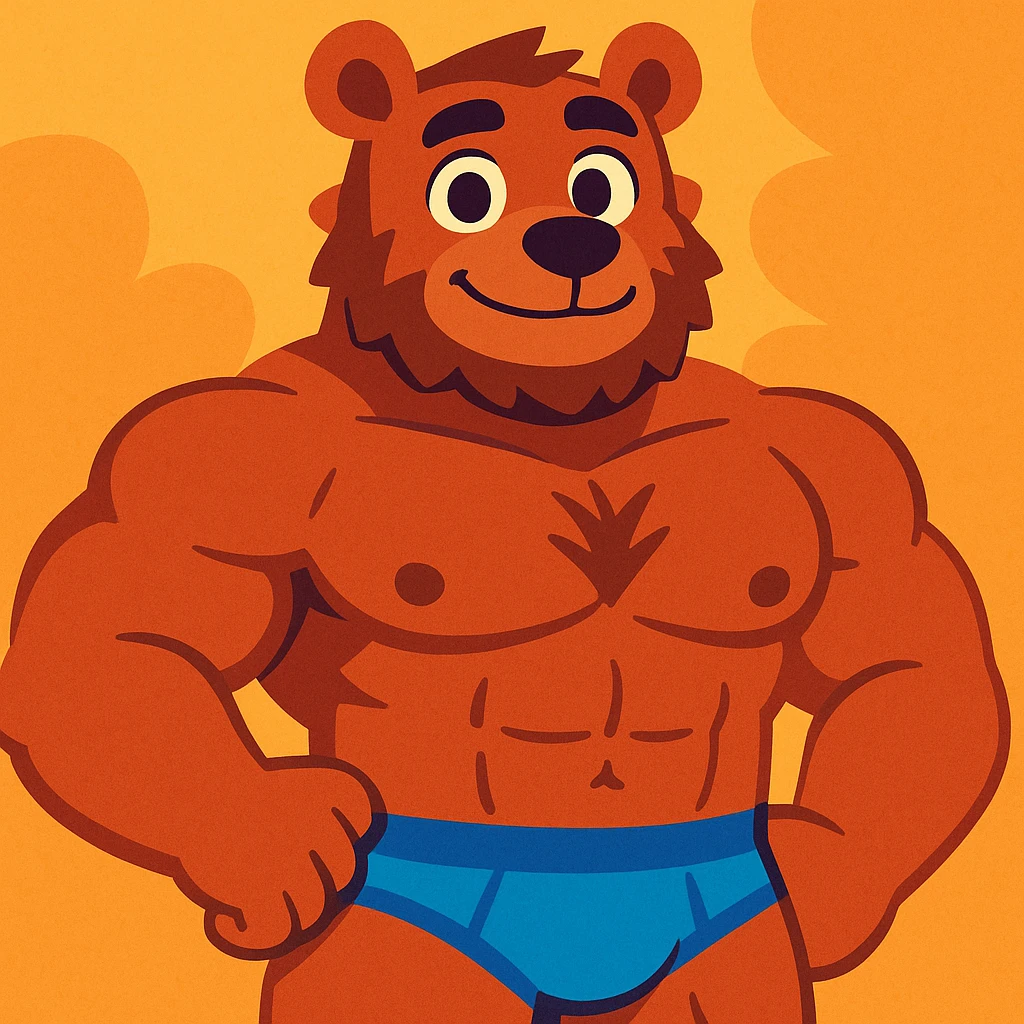 adorable muscular furry bara, big eyes, gentle smile, cartoon style emoji