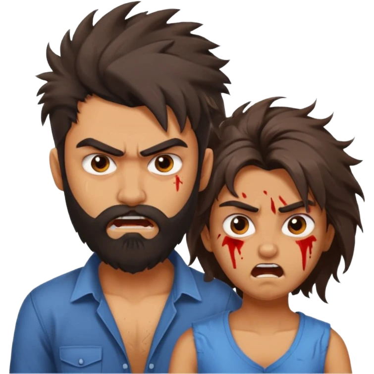 brother and sister fighting modern culture naughty  - indian skin and hairstyle - men beard  emoji