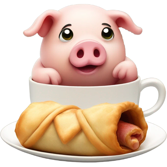Pig in a blanket with a cup of tea emoji