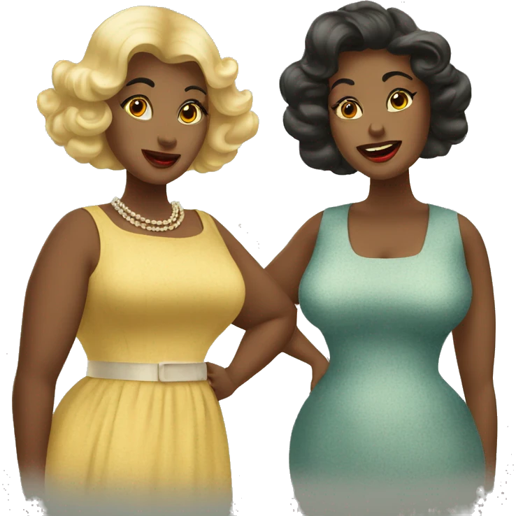 two plus size women, vintage, retro emoji