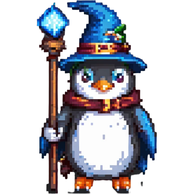 penguin wizard with a staff emoji