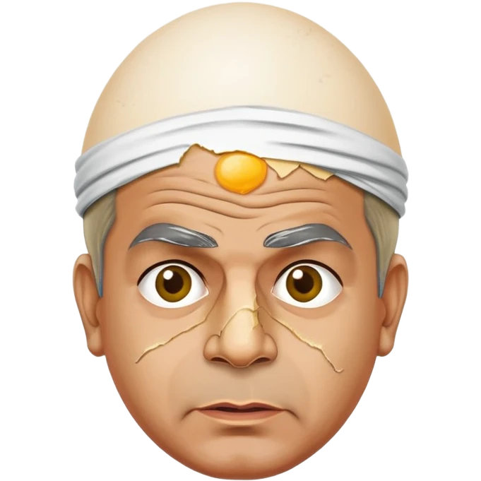 Pakistani Prime Minister Shehbaz Sharif with an egg cracked on his head, expressive and humorous emoji