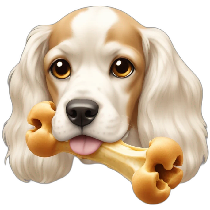 American cocker beige and white eating a bone emoji