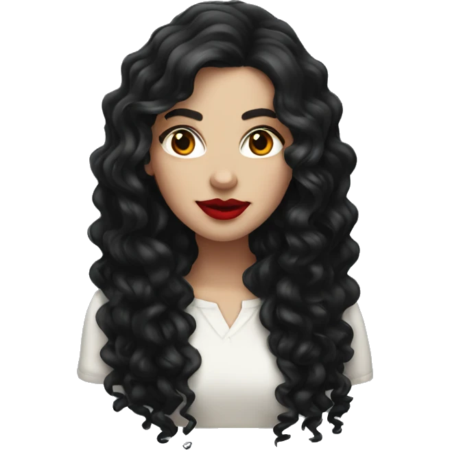 White girl, with long curly black hair, with red lipstick emoji
