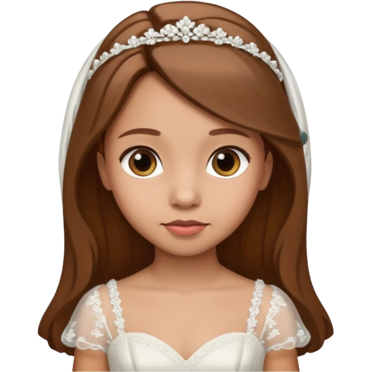 Niña pelo castaño, vestido boda, 5 años emoji