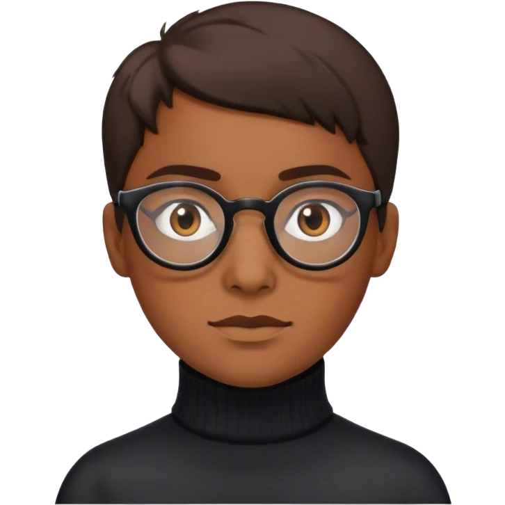 nerd emoji, brown eyes, glasses, and black turtleneck emoji