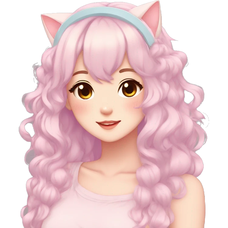 Gorgeous pastel anime girl with blushing face and hair garnitures and pretty hair and cat ears aesthetic trending style emoji
