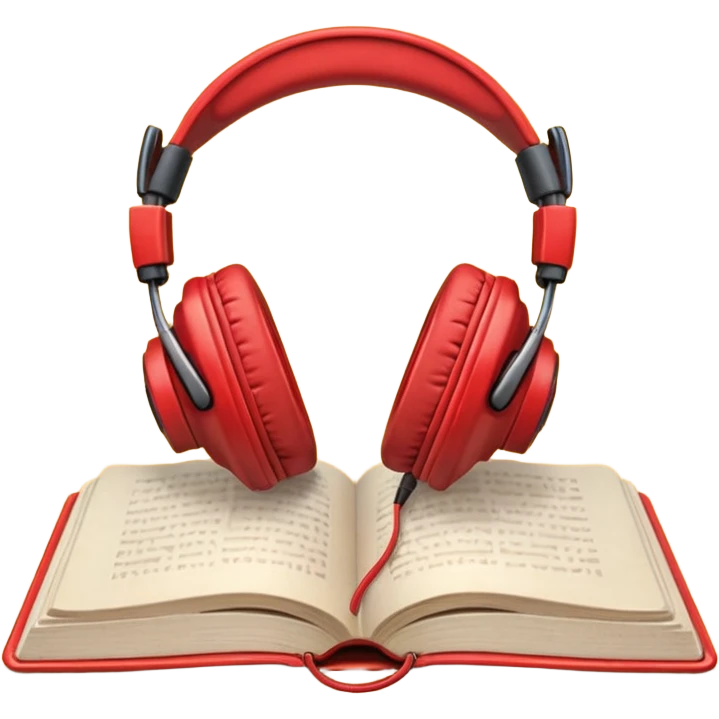 Red headphones laying on a closed red book emoji emoji