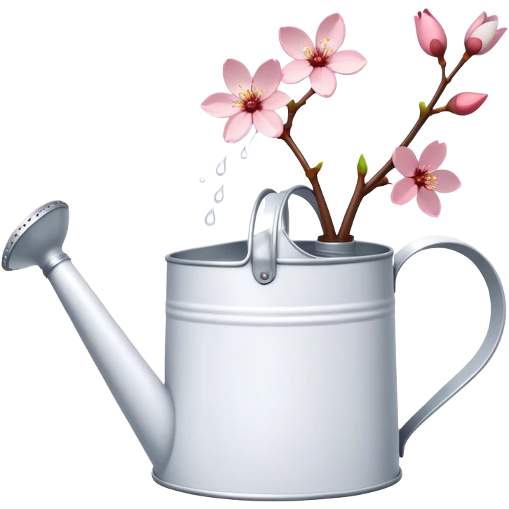 White garden watering can with a cherry blossom poured out emoji