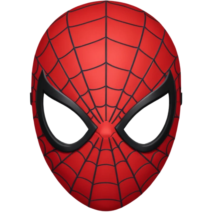 Minimal Spider-Man head emoji, black mask, simple red web pattern, large red eyes, clean, rounded, 3D shading, centered emoji