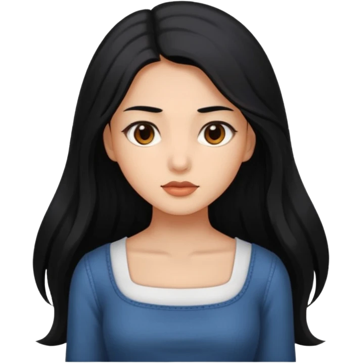 A deep skin girl with long black hair swept to the front and a square neckline shirt and brown eyes emoji