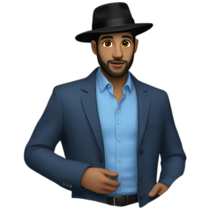 Hasidic Man in blue button down shirt, blazer, black fedora emoji