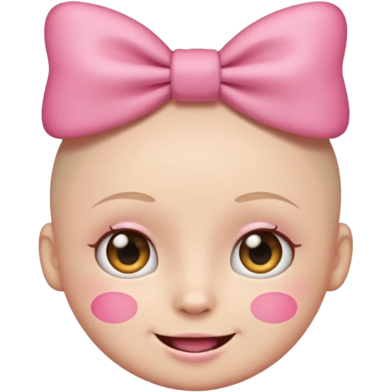 Emoji with pink bow, cute face with blush, no hair  emoji