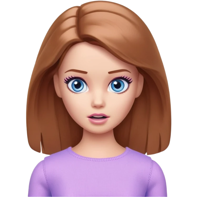 Barbie girl Chestnut Shoulder-length hair and blue eyes is In pale purple clothes a Feels terrified emoji