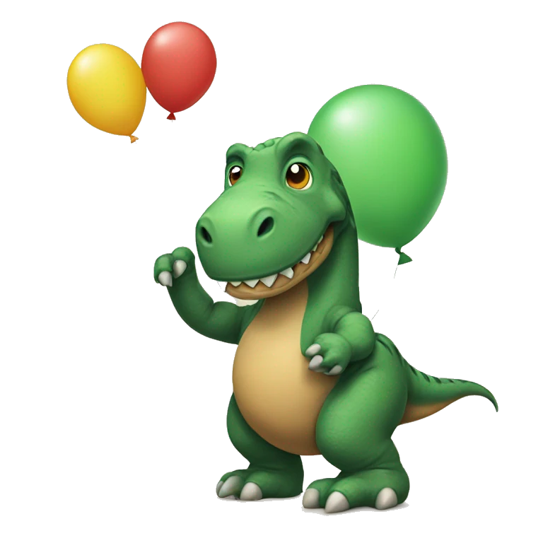A dinosaur holding a baloon emoji