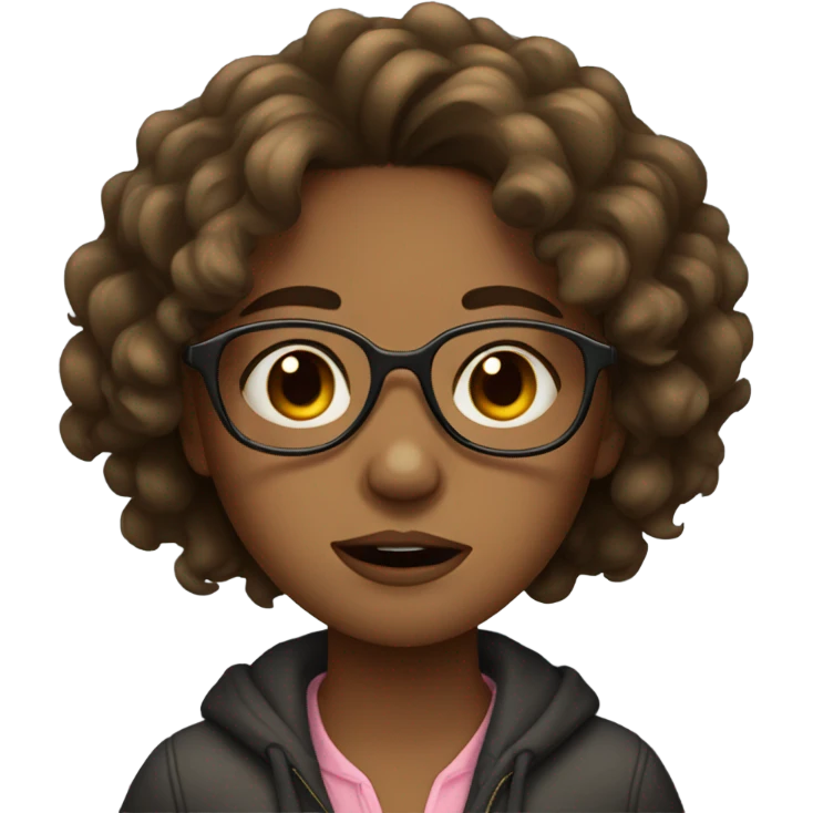 crying girl with medium length curly hair and glasses, brown skin  emoji