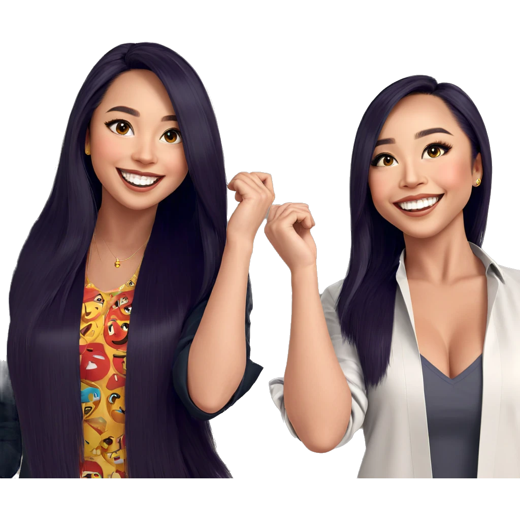 twin sisters with bright smiles emoji