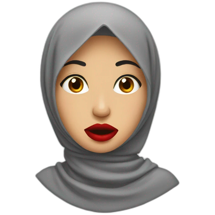 Malay women wearing grey hijab with red lipstick with shocked face emoji