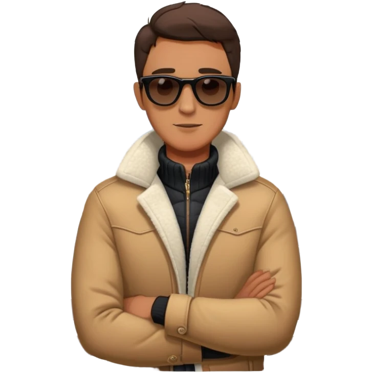 guy on balcony in winter with open jacket and sunglasses emoji