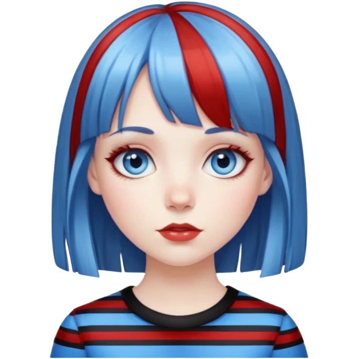 Pale girl with blue eyes, red and black striped hair with bangs emoji