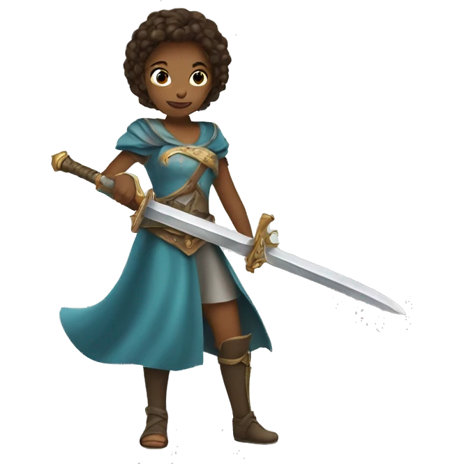 a girl using a sword, dressed like a fairytale emoji