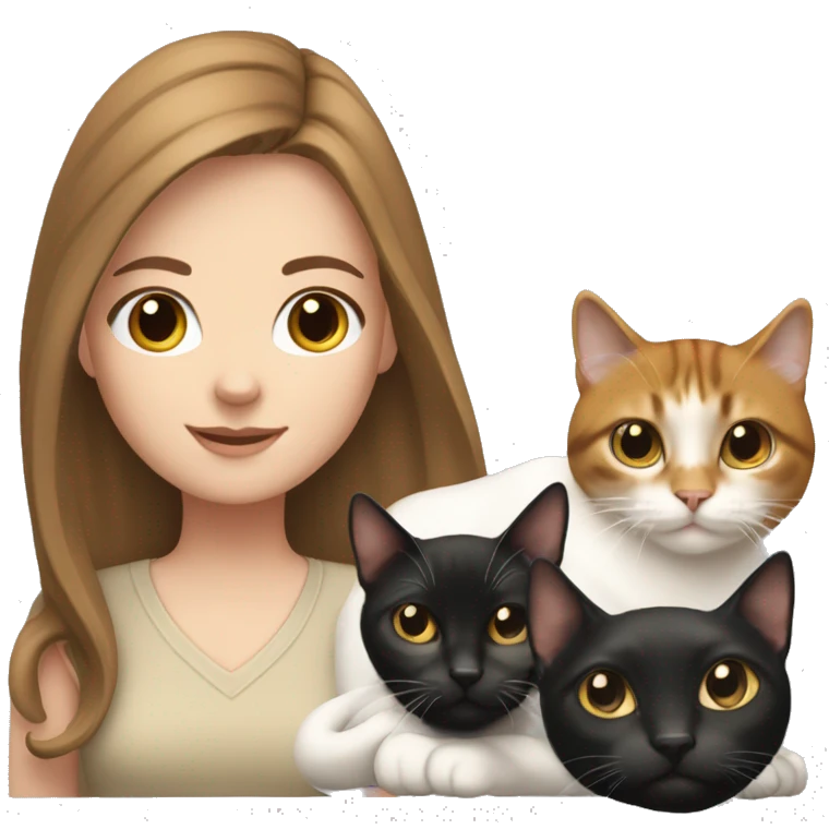 white girl with brown hair with 2 cats, one completely black and the other one fully white  emoji