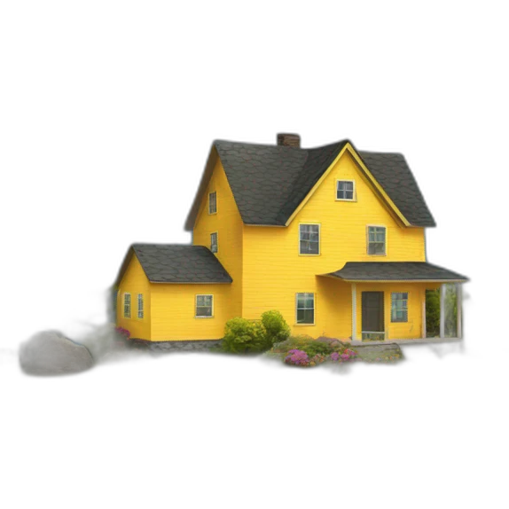 Yellow house next to mountain lake emoji