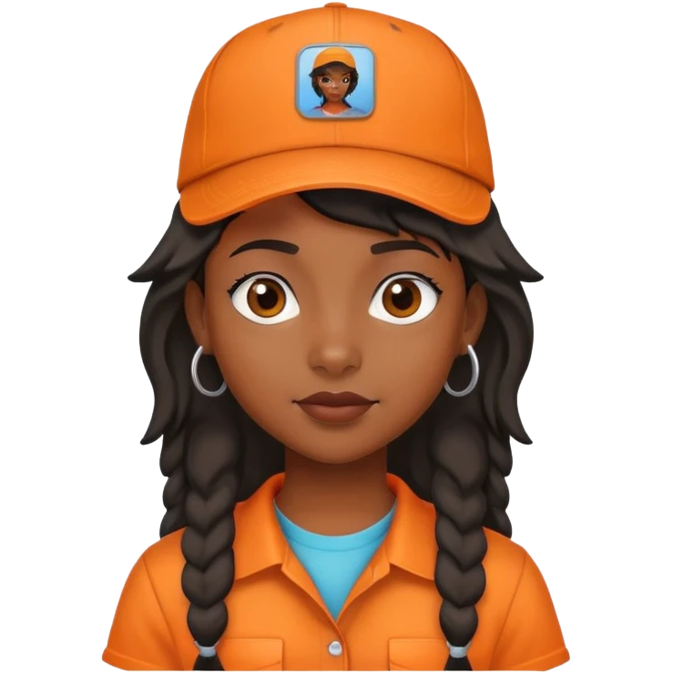Black girl with mullet and a cap on in an orange shirt  emoji