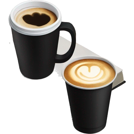 Black paper cup of coffee on the table and a black book emoji