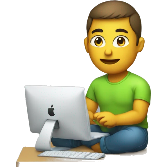 web developer in light green t-shirt sitting on apple computer emoji