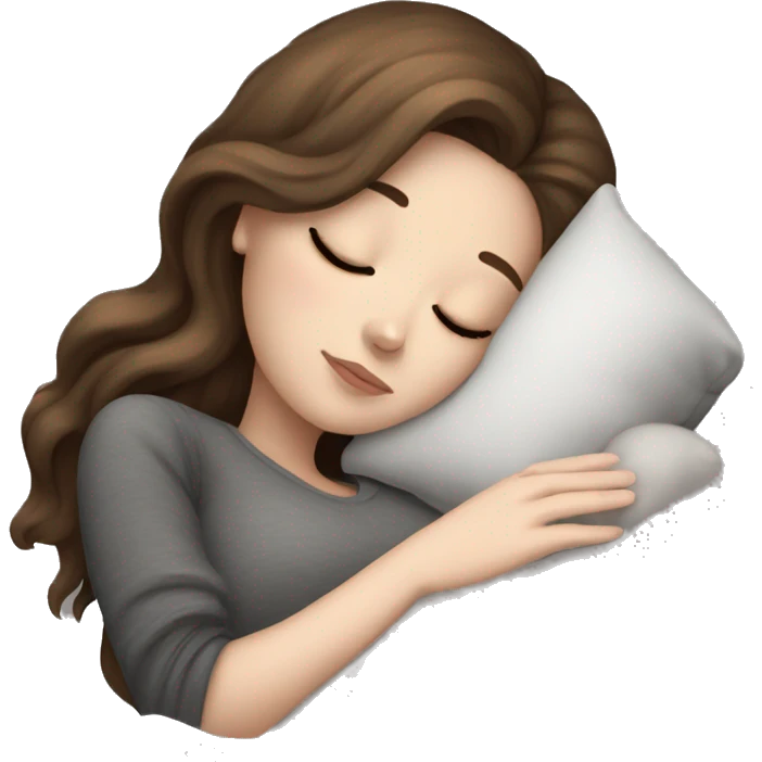 White girl brown hair sleeping with dark grey kitty emoji