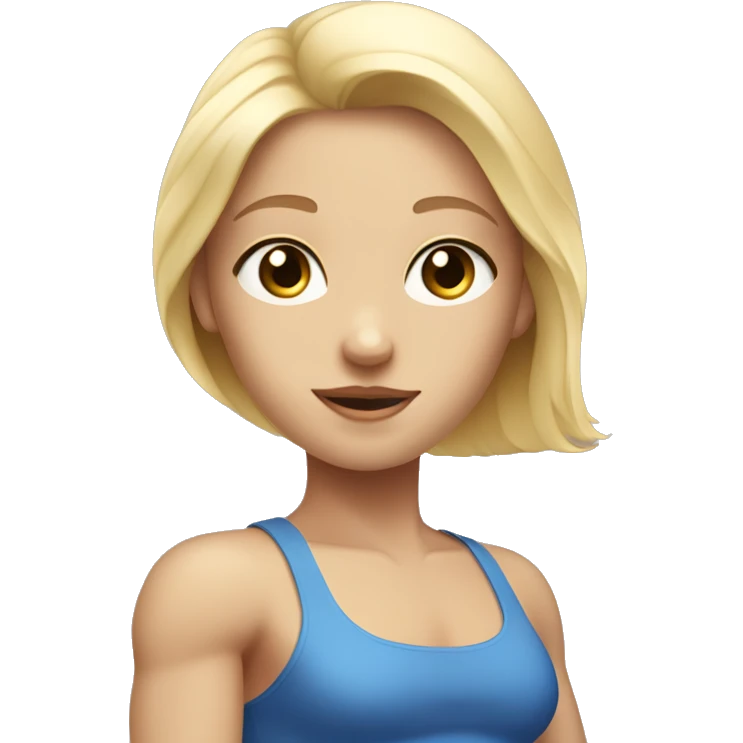 skin care, blonde girl with Blue Eyes and Muscles, half body sight emoji