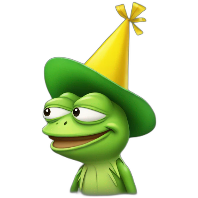 pepe the frog wearing a yellow party hat emoji