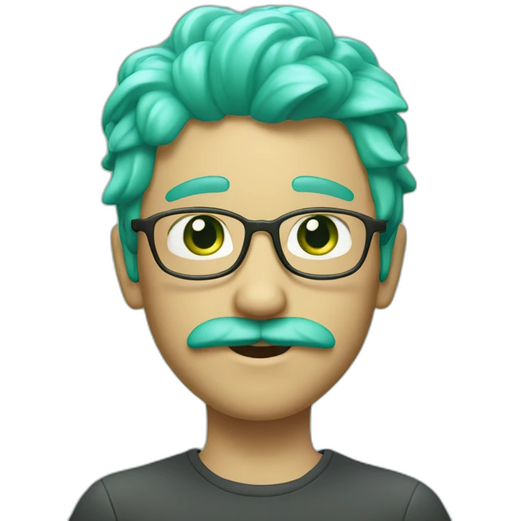 3d emoji of a 18 years boy with green-cyan hairs and green-cyan mustache  emoji