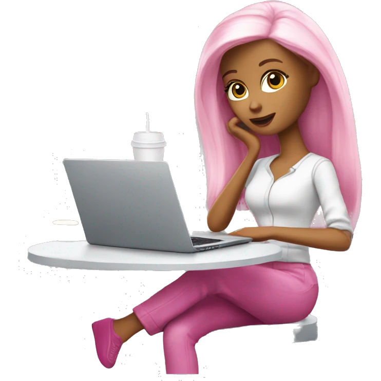 tired barbie with laptop drinking a lot of coffee emoji