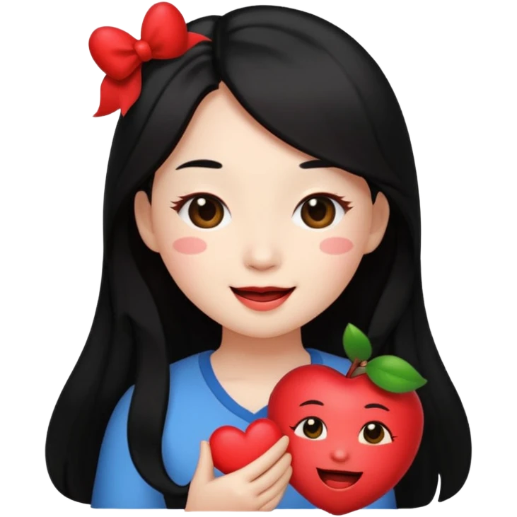 wonyoung as an apple-style emoji, winking, holding a heart, long hair emoji