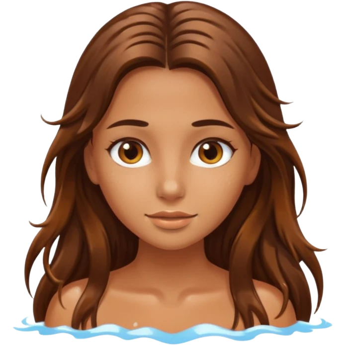 A tanned girl's face wet long brown hair emoji