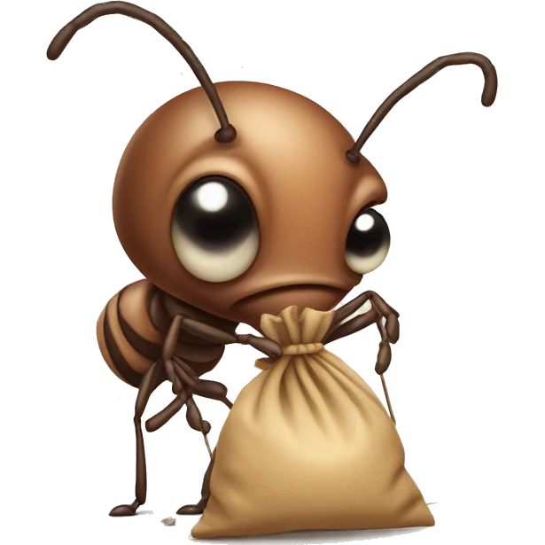 Sad ant holding sack on stick emoji